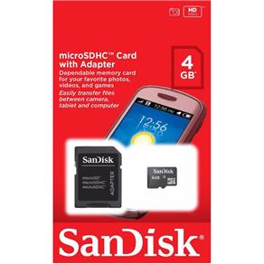 Cartão de Memória 4GB Micro SD com Adaptador SanDisk