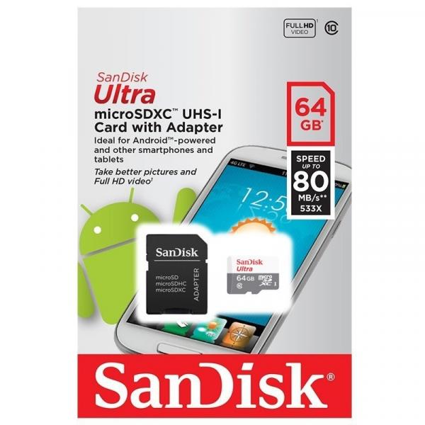 Tudo sobre 'Cartao de Memoria 64GB Micro SD com Adaptador(Classe 10) - Sandisk'