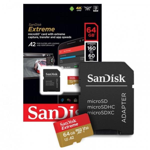 Cartão de Memória 64gb Micro Sd Extreme 160mbs U3 V30 4k Sandisk
