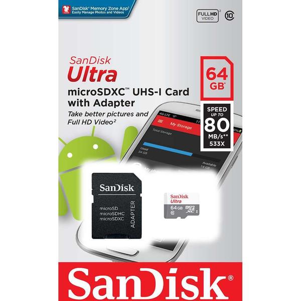 Cartão de Memória 64gb Micro Sd Sandisk Ultra 80Mb Original