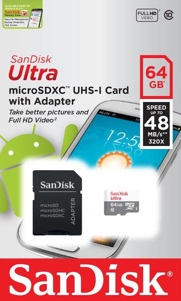 Cartão de Memória 64gb Sandisk Micro Sdxc Ultra 80mb/s Classe 10