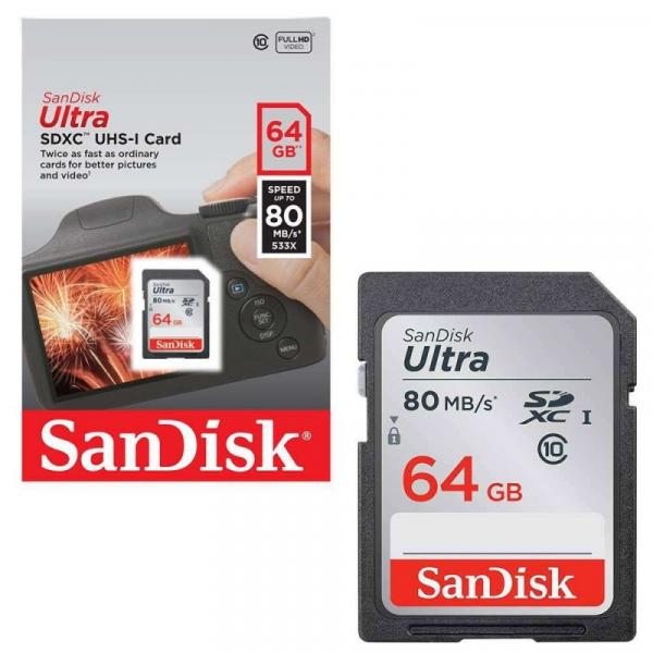 Cartão de Memória 64gb SdXc Sandisk Ultra 80mb/s Classe 10