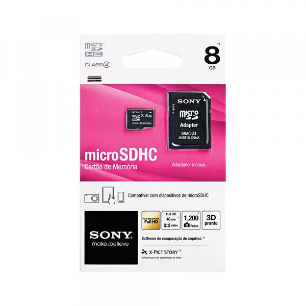 Cartão de Memória 8GB Micro SDHC + Adaptador SRAC-A1 Classe 4 - Sony