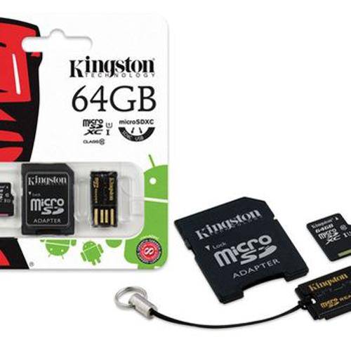 Cartao de Memoria Classe 10 Kingston Mbly10g2/64gb Multikit 64gb Micro Sdhc+Adaptador Sd+Adaptadoru