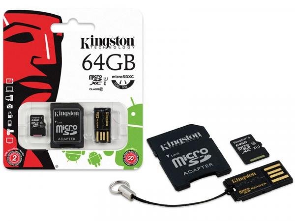 Cartao de Memoria Classe 10 Kingston MBLY10G2/64GB Multikit 64GB Micro Sdhc+adaptador Sd+adaptadorusb