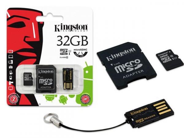Cartao de Memoria Classe 10 Kingston MBLY10G2/32G Multikit 32GB Micro Sdhc+adaptador Sd+adaptador USB