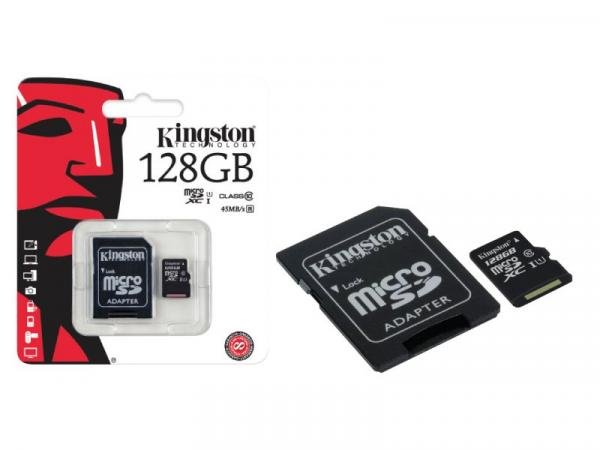 Cartao de Memoria Classe 10 Kingston SDC10G2/128GB Micro SDXC 128GB com Adaptador SD