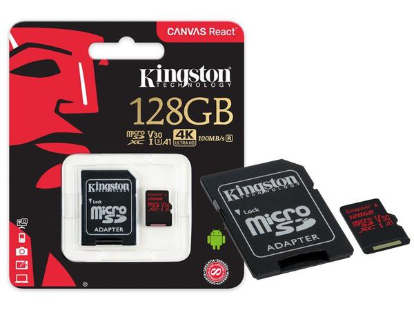 Cartao de Memoria Classe 10 Kingston SDCR/128GB Micro SDXC 128GB 100R/80W UHS-I U3 V30 Canvas React