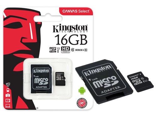 Cartao de Memoria Classe 10 Kingston Sdcs/16Gb Micro Sdhc 16Gb 80R/10W Uhs-I U1 Canvas Select