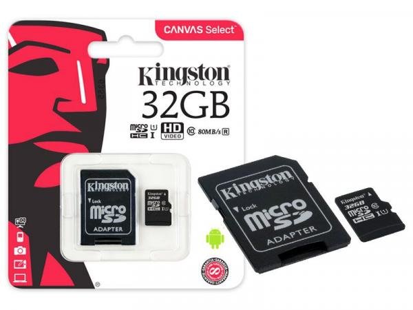 Cartao de Memoria Classe 10 Kingston SDCS/32GB Micro SDHC 32GB 80R/10W UHS-I U1 Canvas Select