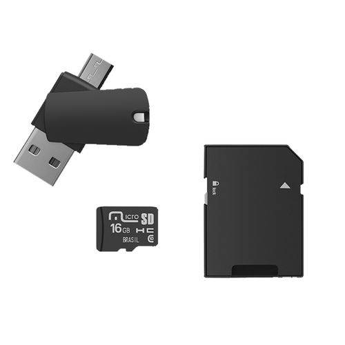 Cartão de Memória com Adaptador Pendrive Dual Otg e Sd 16Gb Multilaser