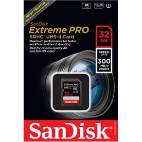 Cartão de Memoria Extreme Pro 32 Gb 300Mbs SDHC UHS II Sandisk