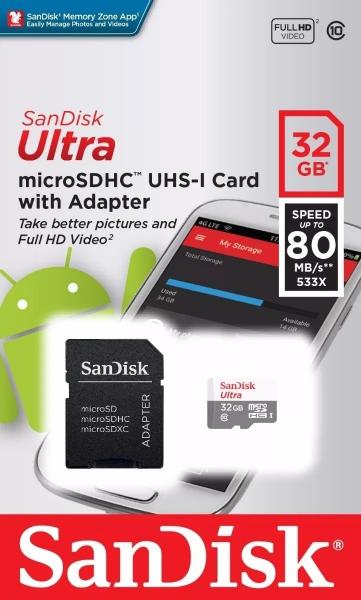 Cartao de Memoria 32GB Micro SD com Adaptador(Classe 10) - Sandisk