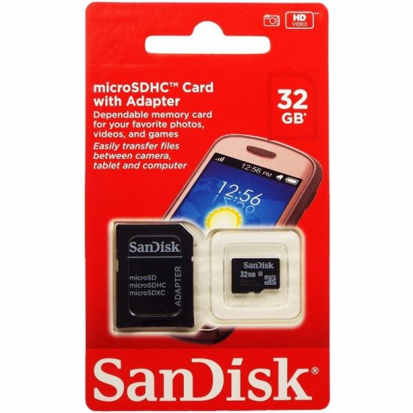 Cartão de Memória 32gb Micro Sd Sandisk Original + Adaptador