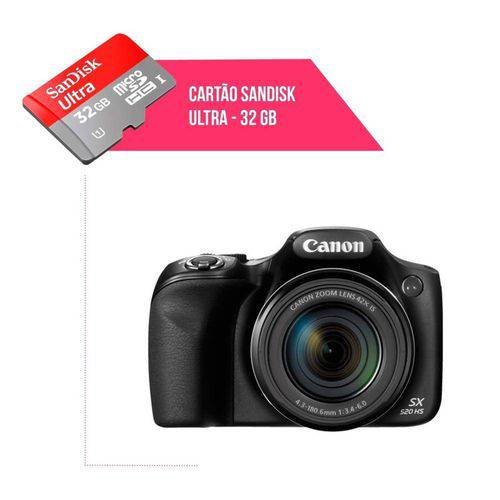 Cartão de Memória 32gb Ultra para Câmera Canon Powershot Sx520-Hs