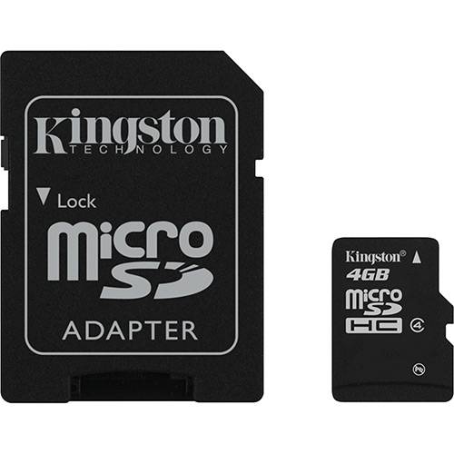Tamanhos, Medidas e Dimensões do produto Cartão de Memória Kingston 4GB MicroSDHC com Adaptador SD (classe 4)