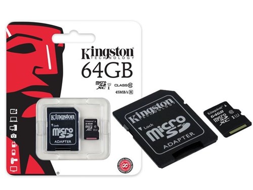 Cartao de Memoria Kingston 64Gb Micro Sdxc Classe 10 + Adapt Sd Uhs-I 45Mb - Sdc10g2/64Gb