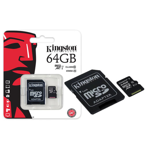 Cartao de Memoria Kingston 64gb Micro Sdxc Classe 10 + Adapt Sd Uhs-i 45mb - Sdc10g2/64gb