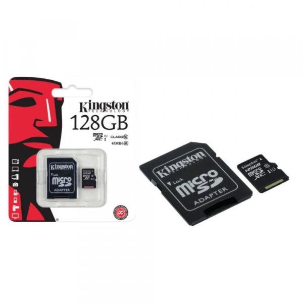 Cartão de Memória Kingston Classe 10 Micro SDXC 128GB com Adaptador SD SDC10G2-128GB
