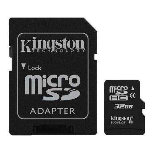 Cartão de Memória Kingston Micro Sdc4-32gb Sdhc de 32gb com Adaptador - Preto