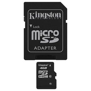 Cartão de Memória Kingston SDC10 MicroSDHC - 4GB Classe 10 + 1 Adaptador SD