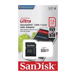 Cartão de Memória Micro SD 16GB Classe 10 80mb/s 533x Sandisk SDSQUNS-016G-GN3MA