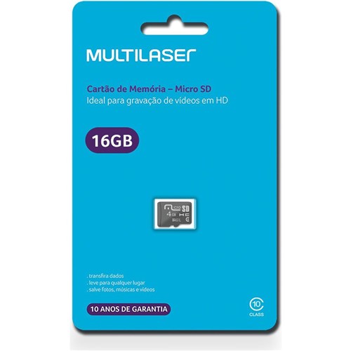 Cartão de Memória Micro Sd 16Gb Classe 10 - Mc143 - Multilaser