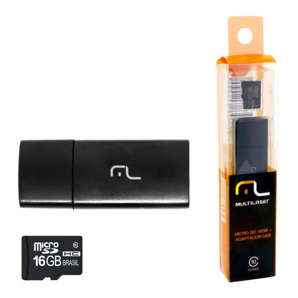 Cartão de Memória Micro SD 16GB com Adaptador USB MC121 Multilaser Smartogo 2 em 1 Classe 10 Pen Drive