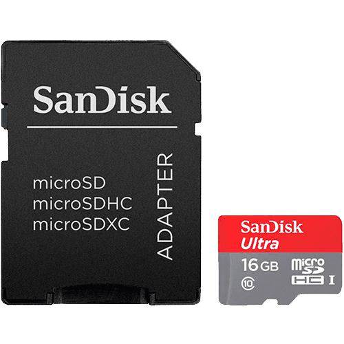Cartão de Memória Micro Sd 16gb Sandisk Ultra 80mb/s Adaptador