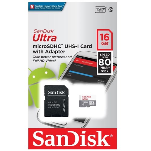 Cartão de Memória Micro Sd 16gb Sandisk Ultra Classe 10