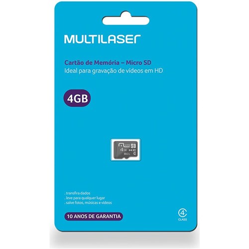 Cartão de Memória Micro Sd 4Gb Classe 4 - Mc144 - Multilaser