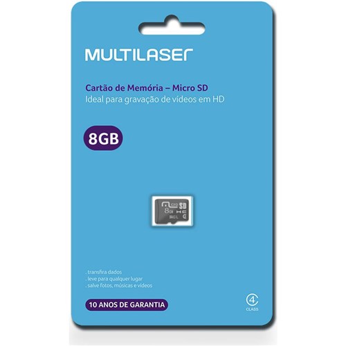 Cartão de Memória Micro Sd 8Gb Classe 4 - Mc141 - Multilaser