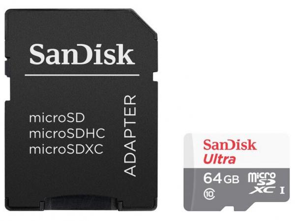 Tudo sobre 'Cartão de Memória Micro SD com Adaptador 64GB - Classe 10 à Prova de Água Pra Smartphone SanDisk'