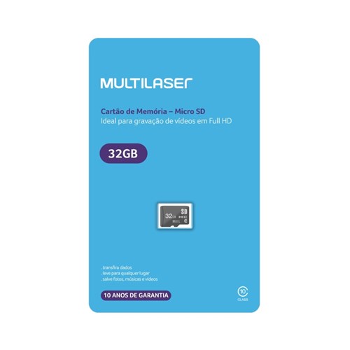 Cartão de Memória Micro Sd 32Gb Classe 10 Mc145 Multilaser