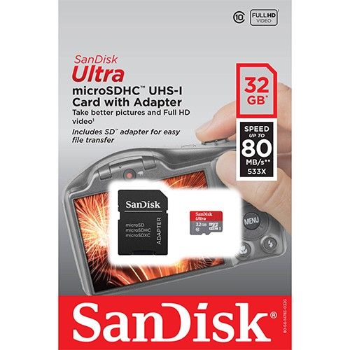 Cartão de Memoria Micro Sd 32GB SanDisk Ultra Classe 10 80mbs