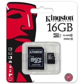 Cartão de Memória Micro SD Kingston 16GB + 1 Adpt. Class 10 G2