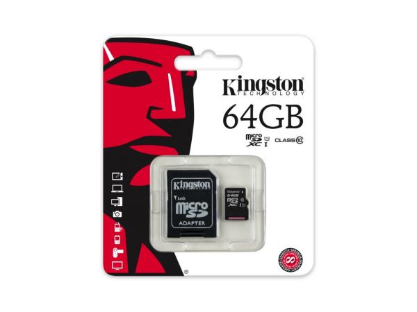 Cartão de Memória Micro SD Kingston 64GB Classe 10 com Adaptador - SDC10G2/64GB