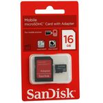 Cartão de Memória Micro Sd Sandisk 16gb com Adaptador Sd