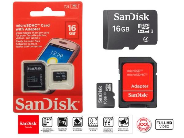 Cartão de Memória Micro Sd Sandisk 16gb Original + Adaptador