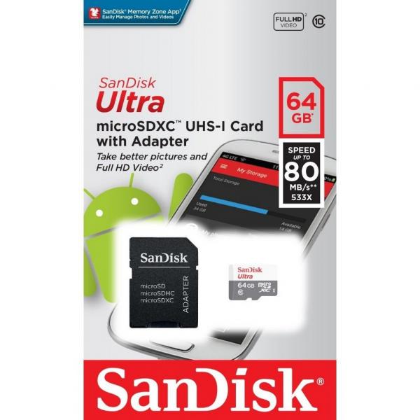 Cartão de Memoria Micro Sd Sandisk 64gb Classe 10 Original + Adaptador