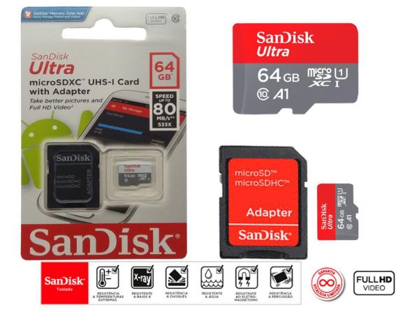 Cartão de Memória Micro Sd Sandisk 64gb Original + Adaptador