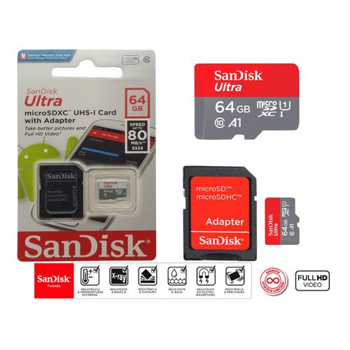 Cartão de Memória Micro Sd Sandisk 64gb Original + Adaptador