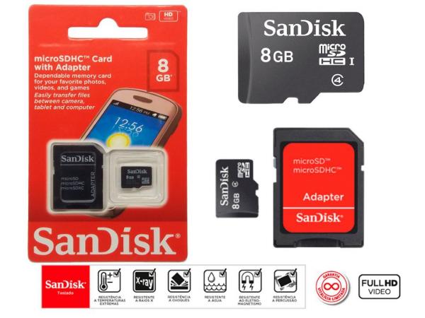 Cartão de Memória Micro Sd Sandisk 8gb Original + Adaptador