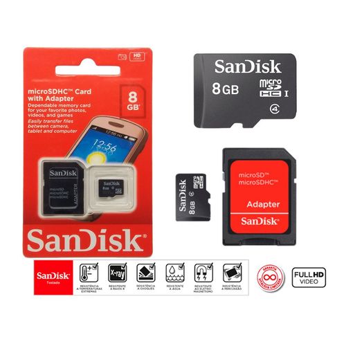 Cartão de Memória Micro Sd Sandisk 8gb Original + Adaptador