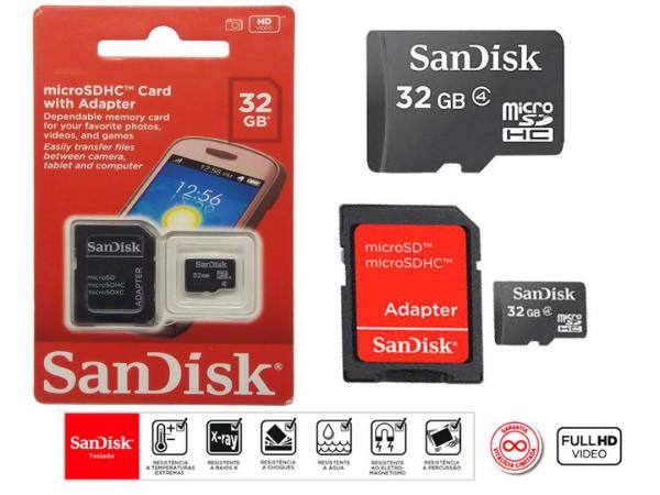 Cartão de Memória Micro Sd Sandisk 32gb Original + Adaptador