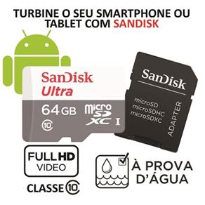 Cartão de Memória Micro SD SanDisk Ultra 64GB com Adaptador (Class 10)