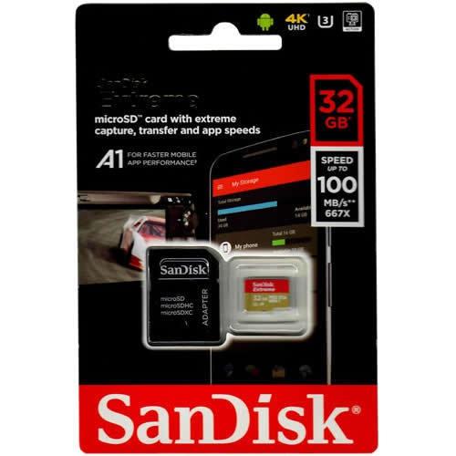 Cartão de Memória MicroSD Card 32GB Extreme Pro Sandisk 4K Ultra HD e Full HD SDSDQXP-032G-G46A