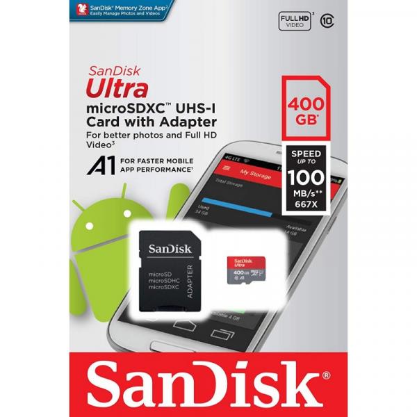 Cartão de Memória MicroSDXC Sandisk 400GB Ultra Classe 10 100MB/s