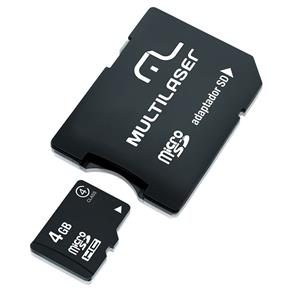 Cartão de Memória Multilaser 4GB Micro SD com Adaptador SD MC456