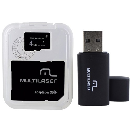 Cartão de Memória Multilaser 4Gb, Micro Sd com Leitor de Cartão e Adaptador Pen Drive - Mc057